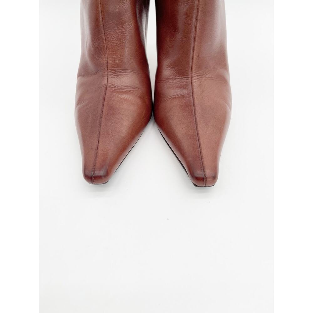 Jimmy Choo Vintage Y2K Mahogany Peony Square Toe Leather Knee High Boots IT 38 - Picture 9 of 14